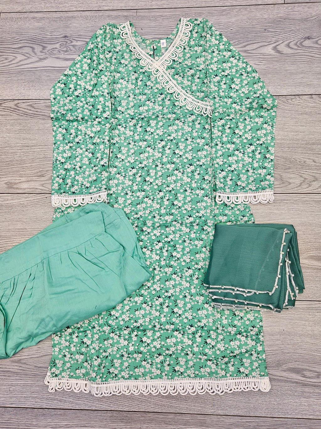 Girl's Mint Green colour Floral Print