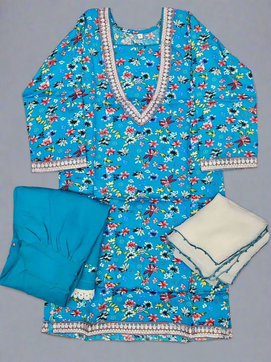 Girl's Dodger Blue colour Floral Print