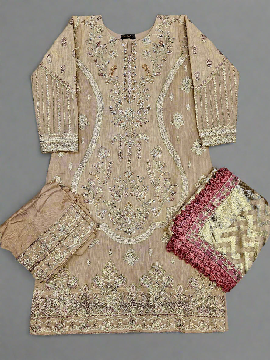 Blush pink colour embroidered