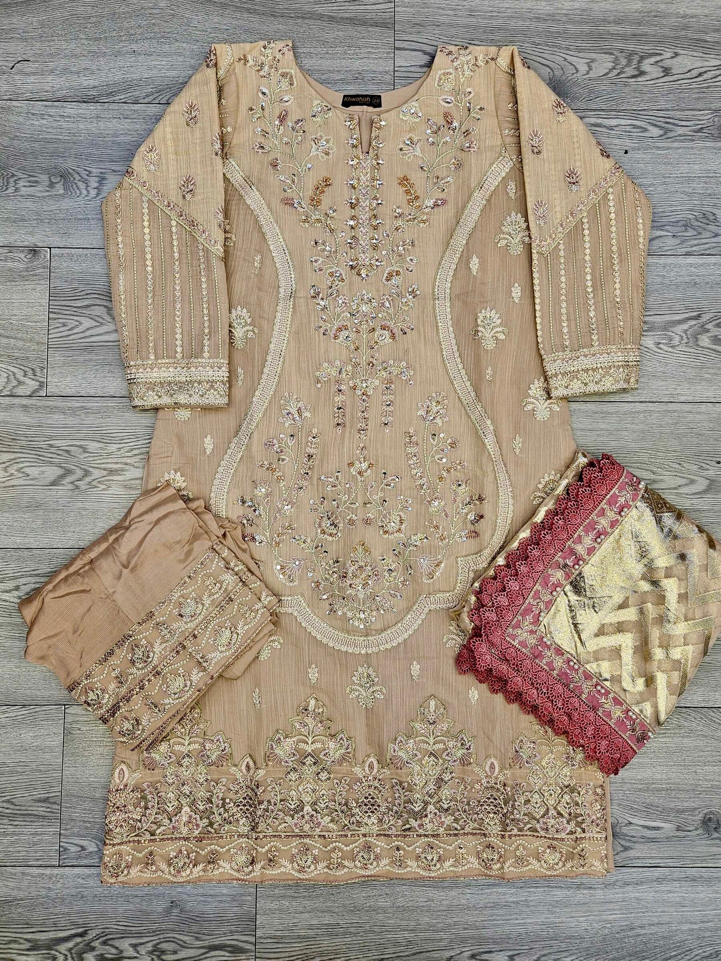 Blush pink colour embroidered