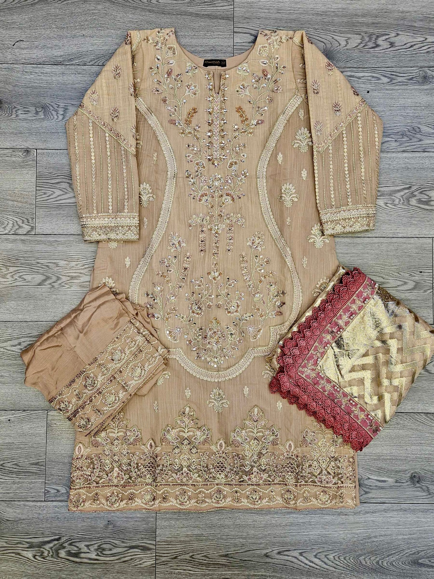 Blush pink colour embroidered