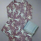 Ash grey and teal blue colour floral print linen fabric