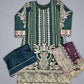 Dark green colour hand embroidered in organza fabric