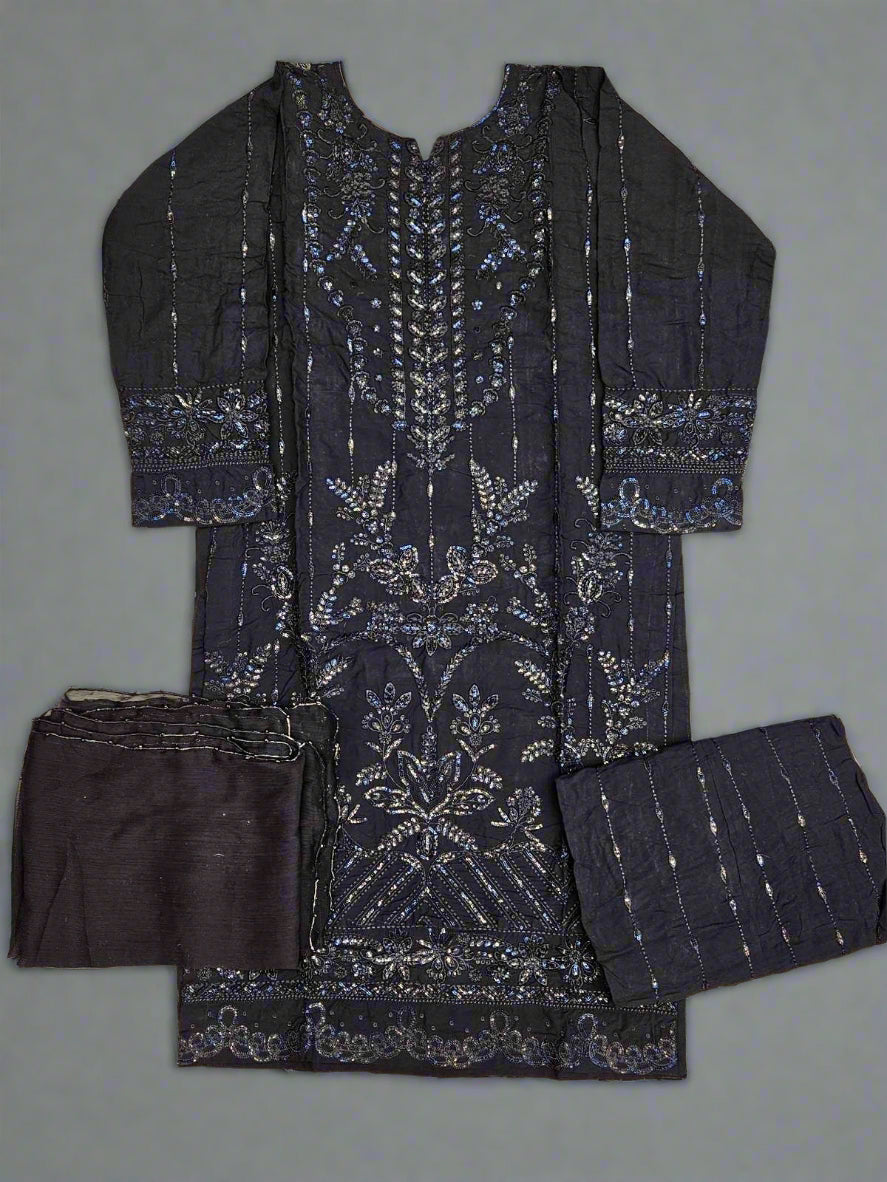 CRM black colour thread and zari embroidered