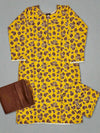 Yellow and brown colour floral print linen fabric shalwar kameez
