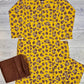 Yellow and brown colour floral print linen fabric shalwar kameez