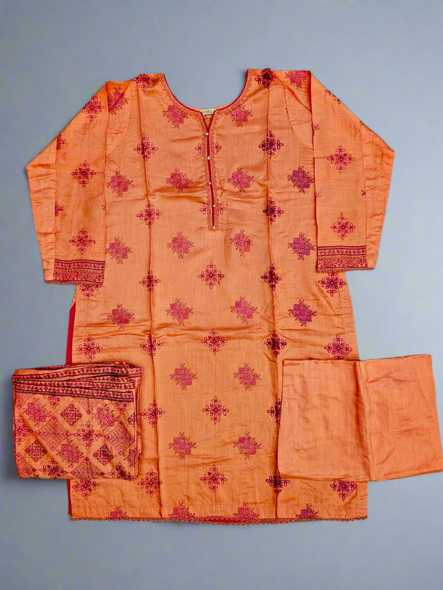 ANM by Ali coral colour thread embroidered