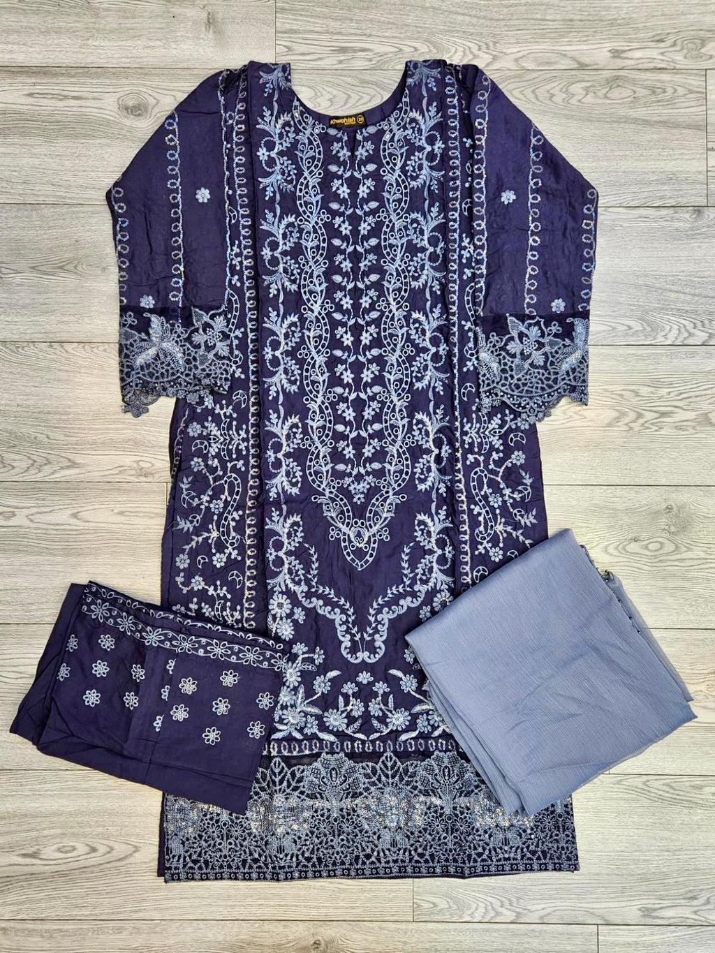 CRM charcoal grey colour thread and zari embroidered