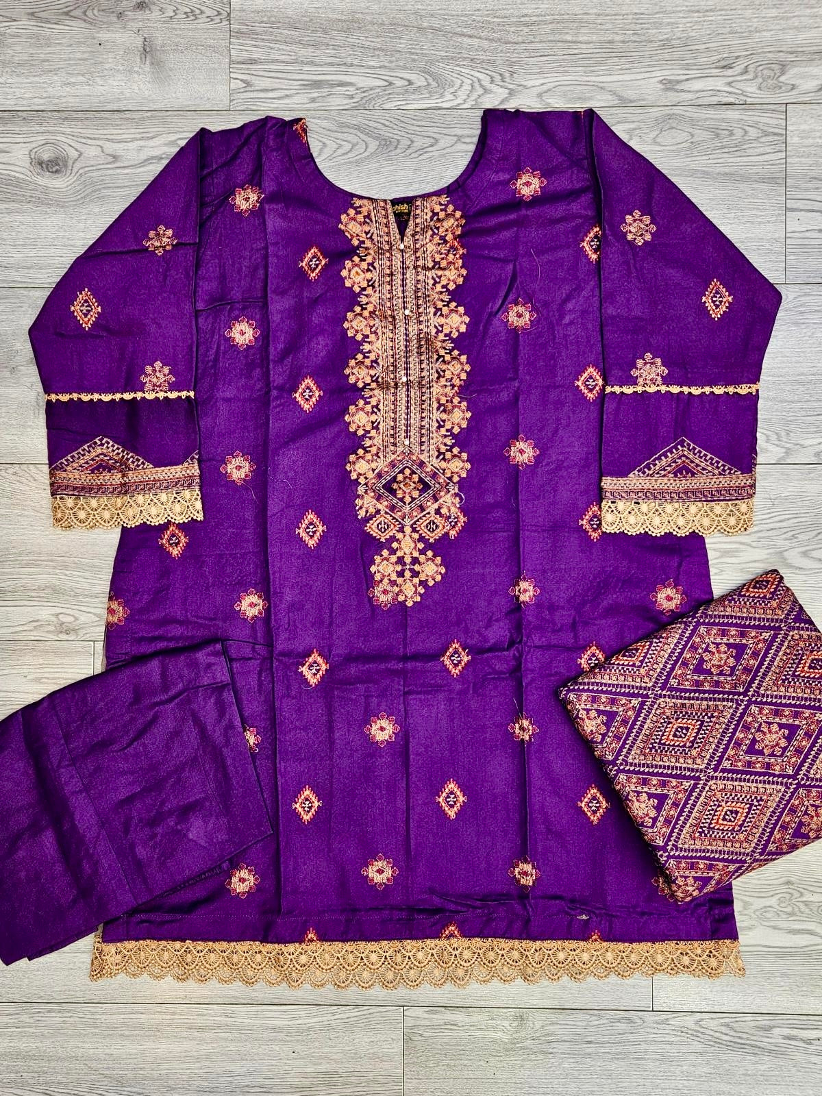 ANM by Ali violet colour thread embroidered