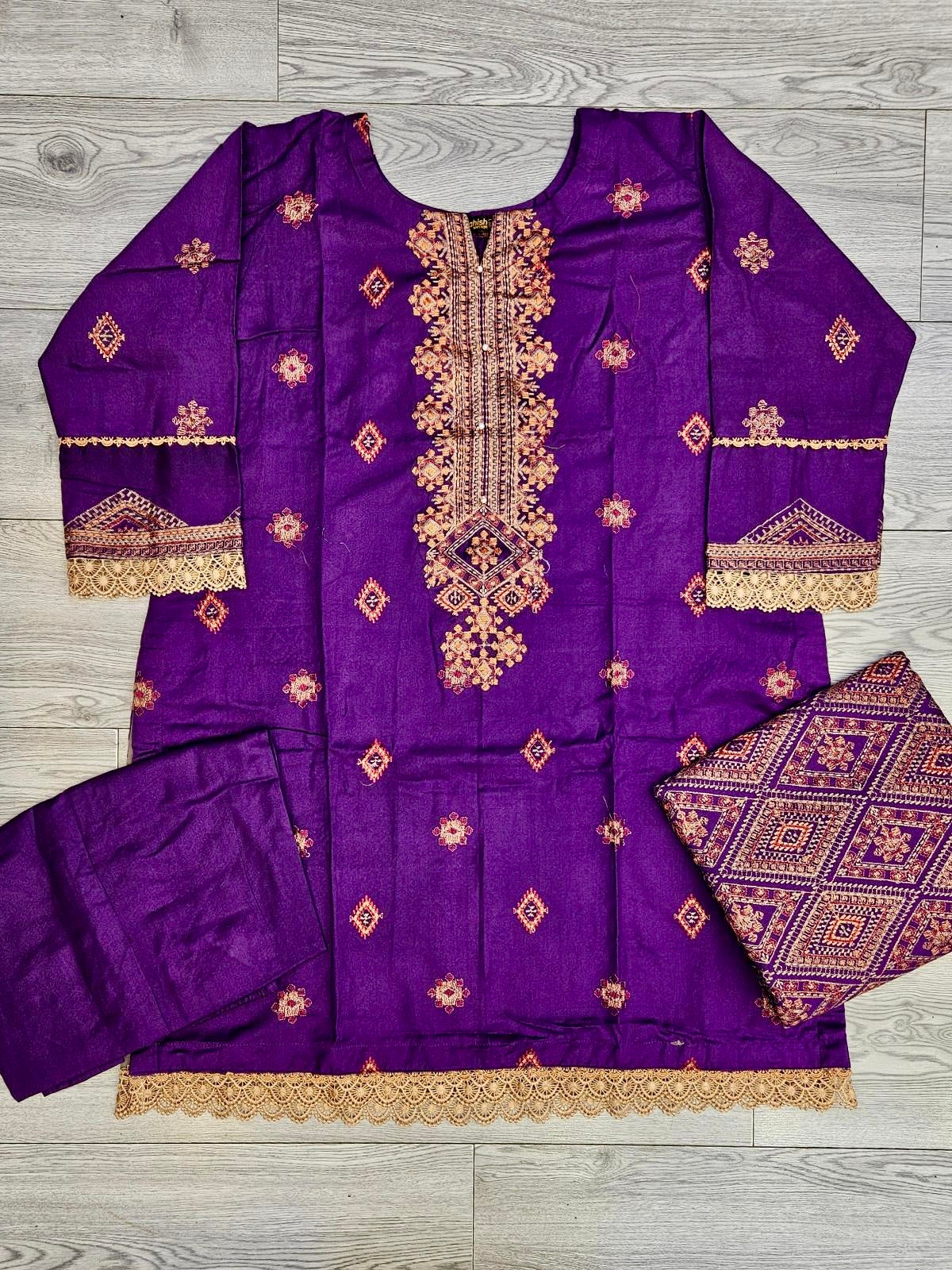 ANM by Ali violet colour thread embroidered