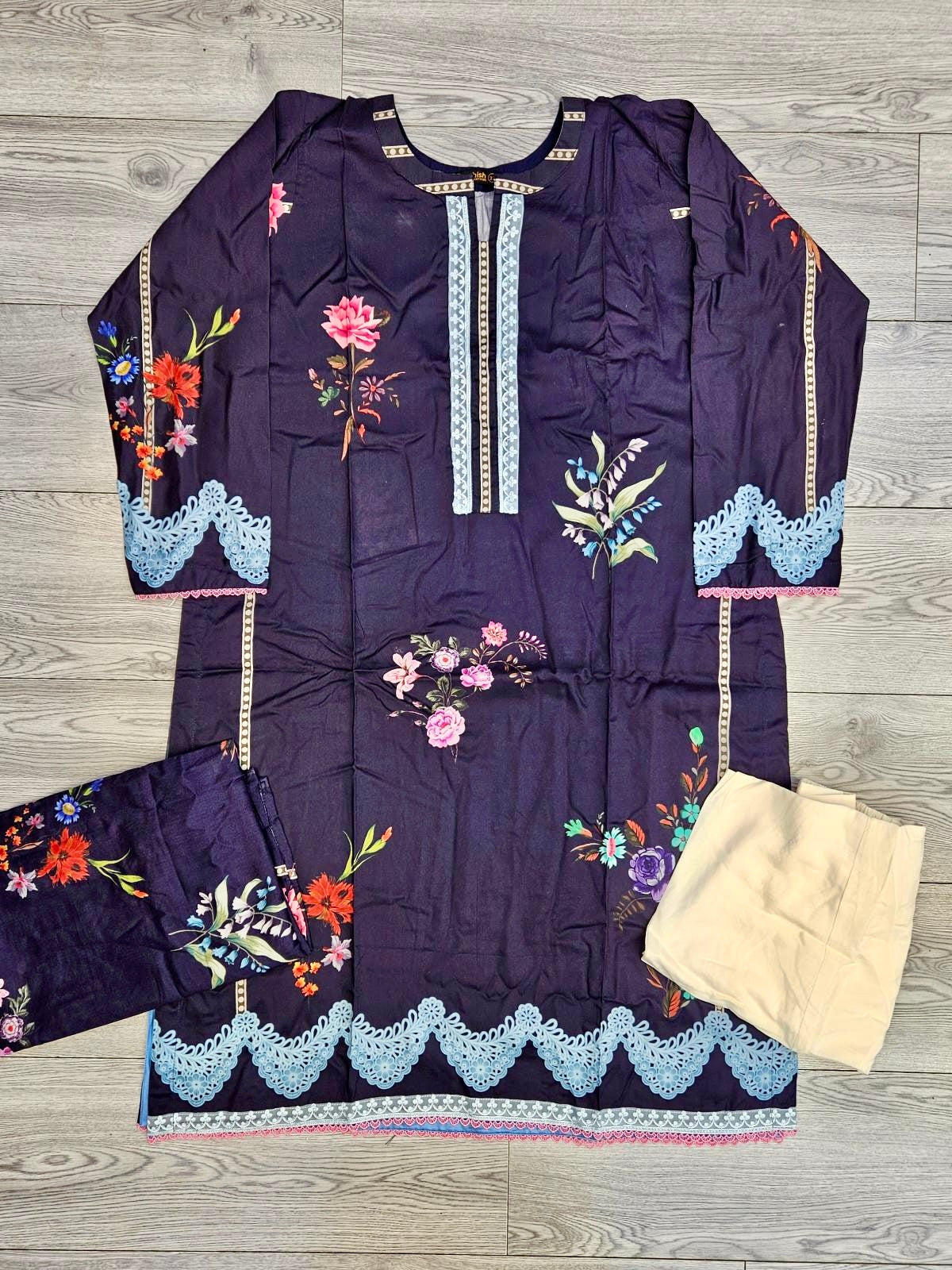 Sana Safinaz H243-12B navy blue colour digital floral print