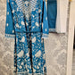 Sapphire blue and white colour thread all over embroidery