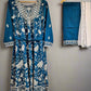 Sapphire blue and white colour thread all over embroidery