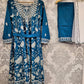 Sapphire blue and white colour thread all over embroidery