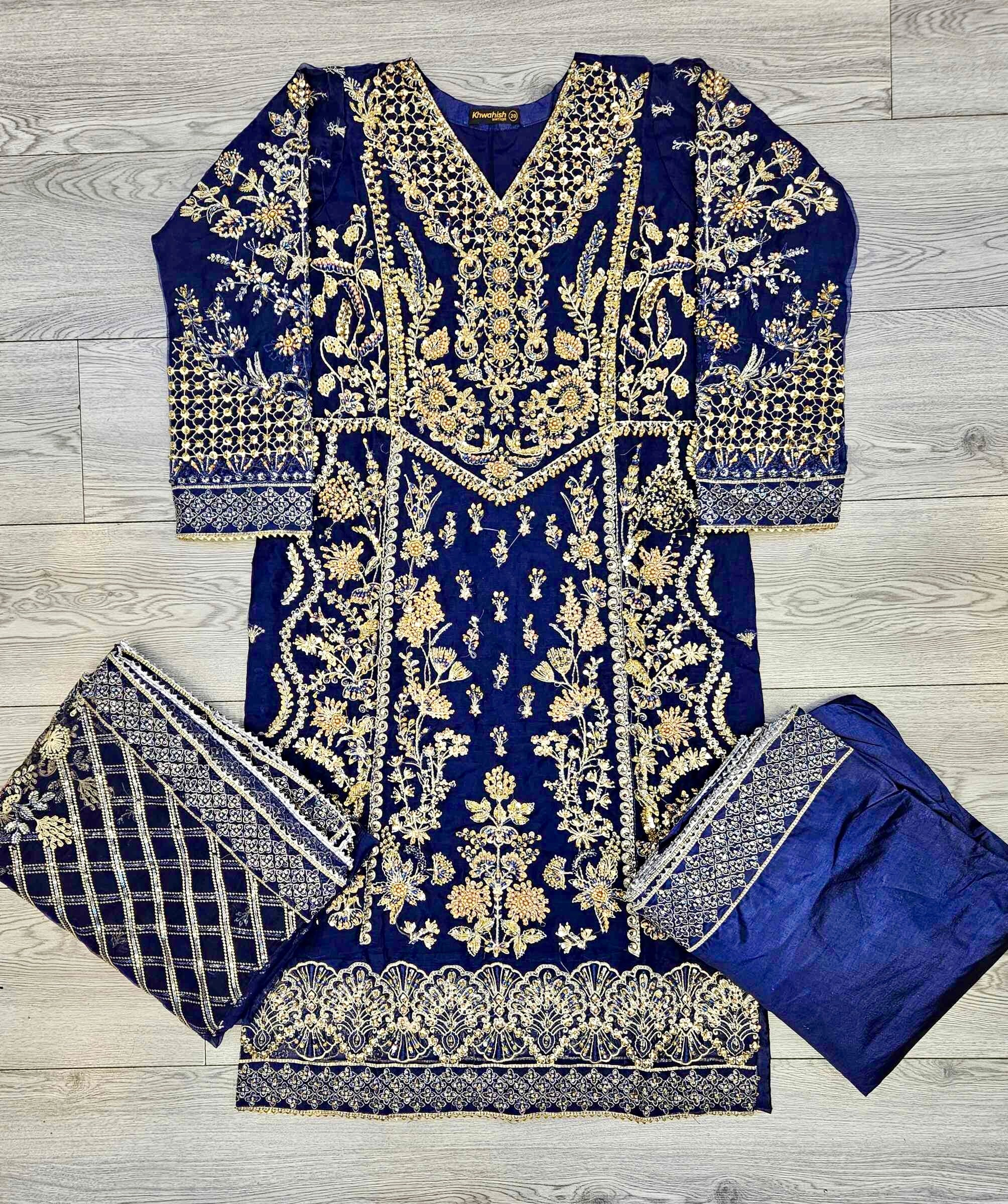 FZS Midnight Blue Colour Hand Embellished in Pearls Stones Crystals