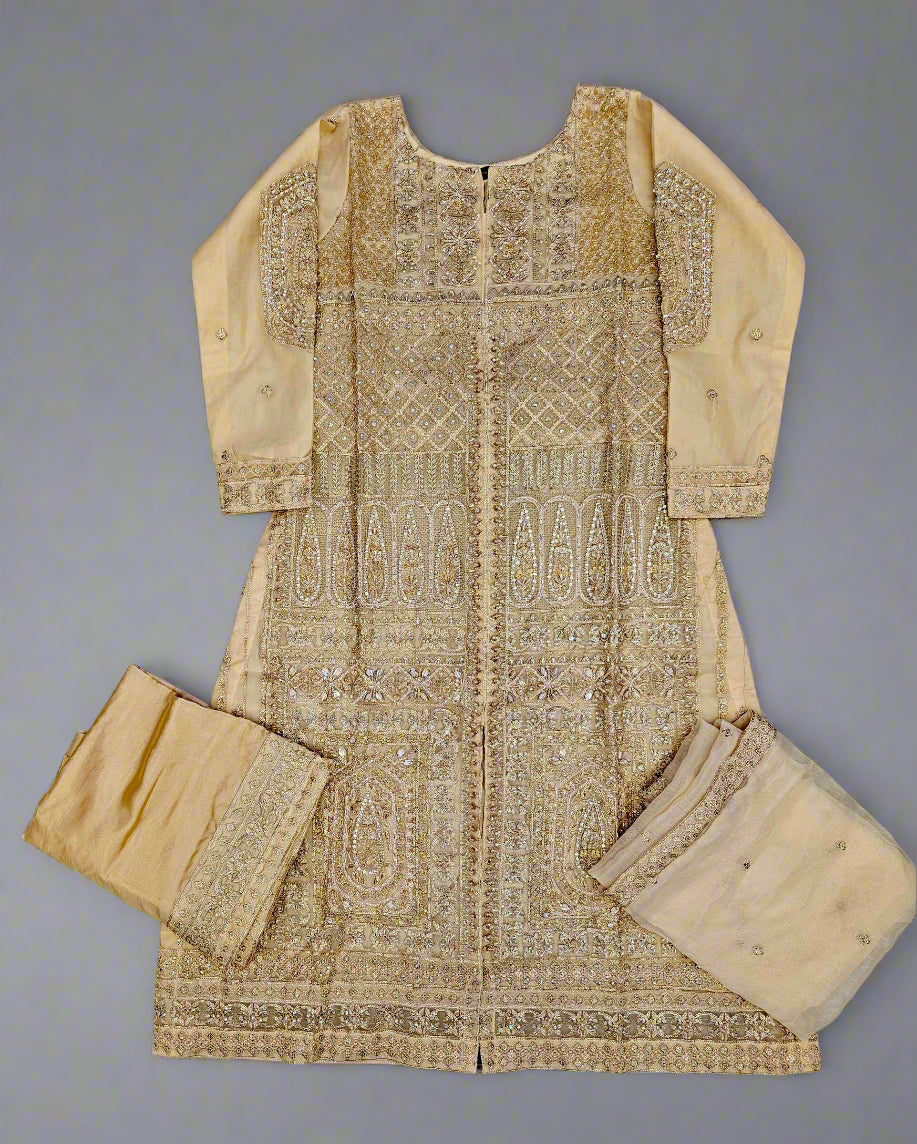 FZS Peach Colour Hand Embellished in Pearls Stones Crystals