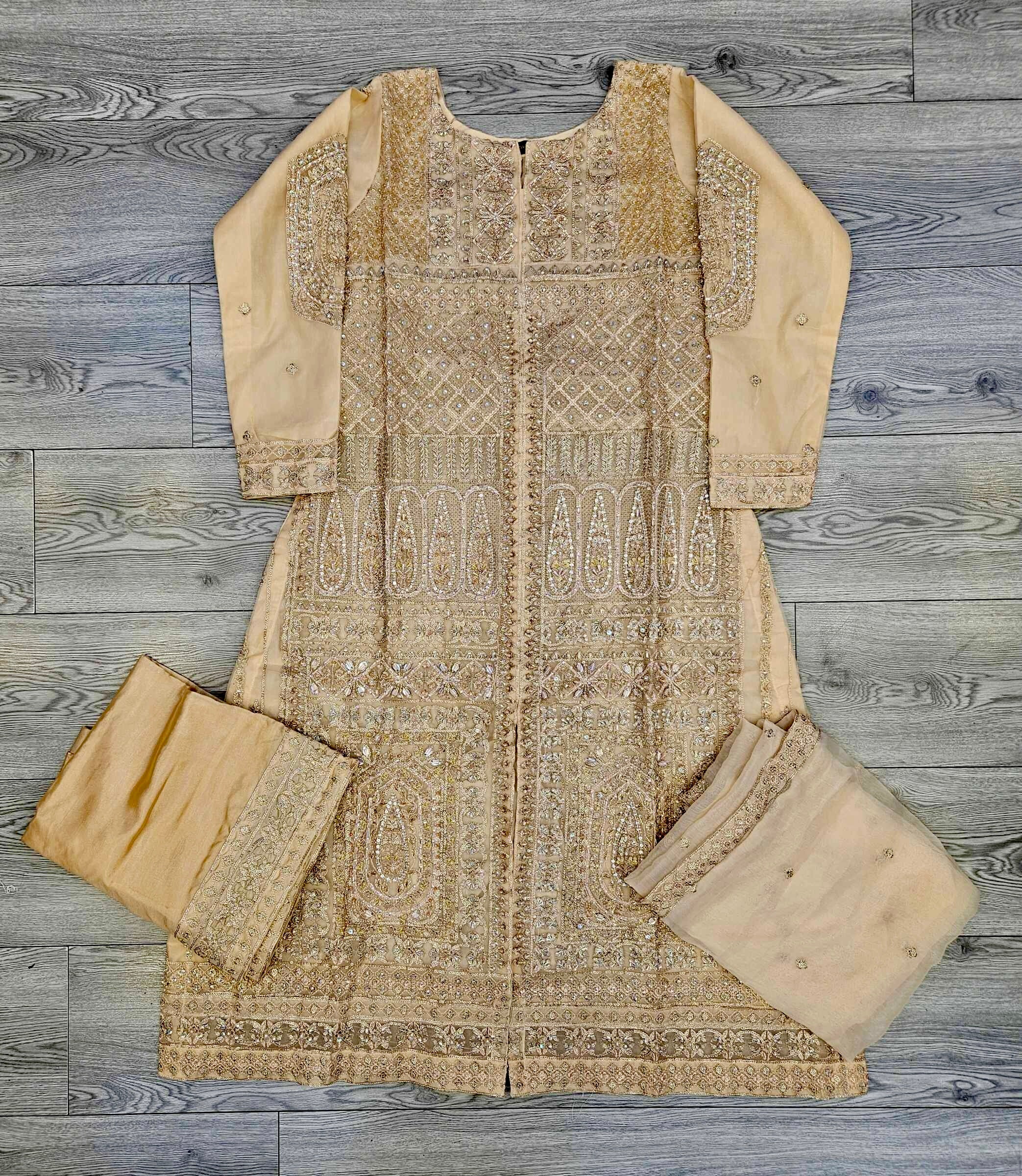 FZS Peach Colour Hand Embellished in Pearls Stones Crystals