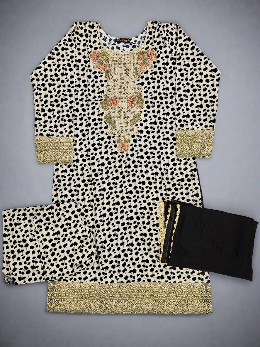 Black and beige colour floral print