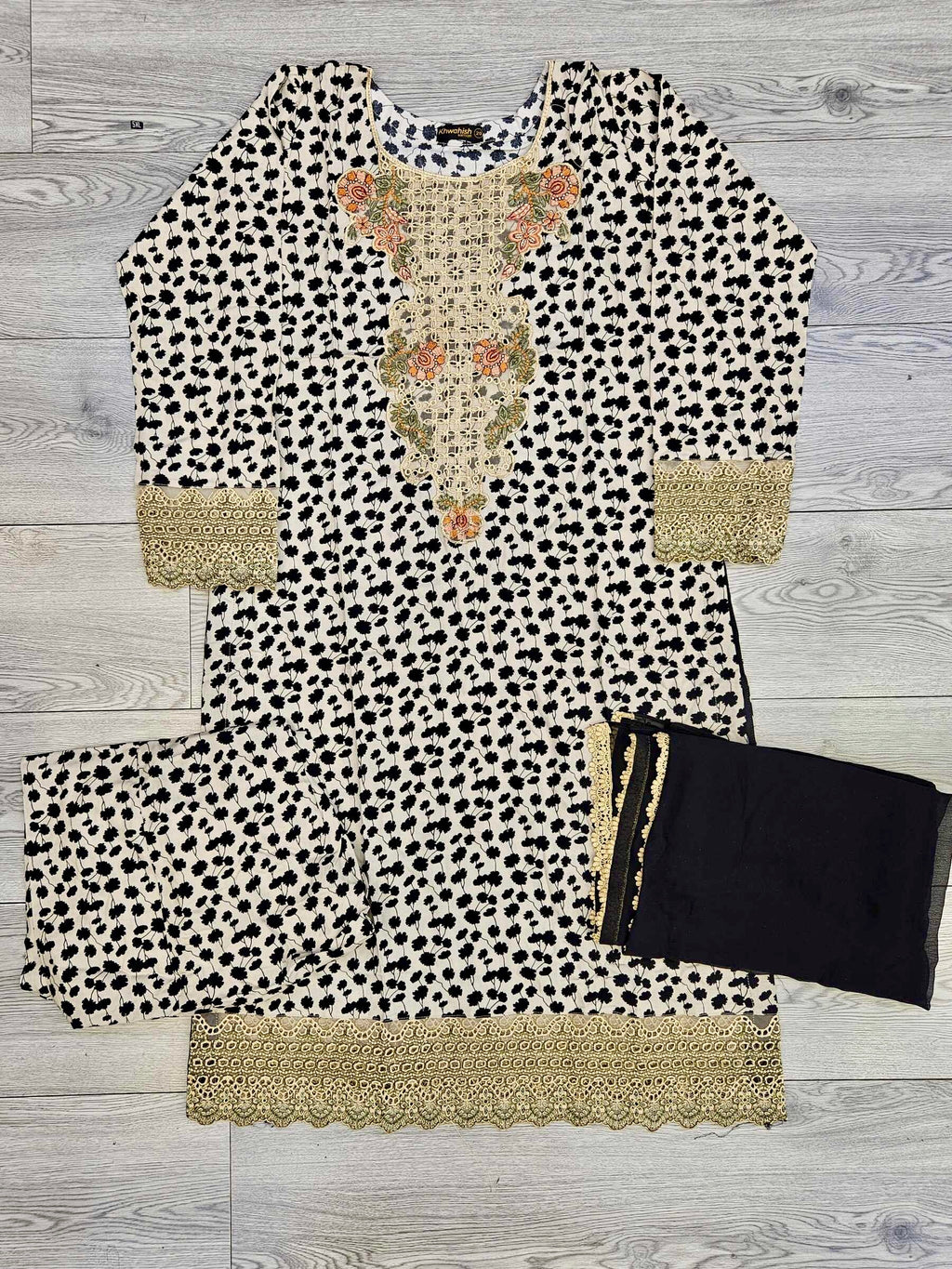 Black and beige colour floral print