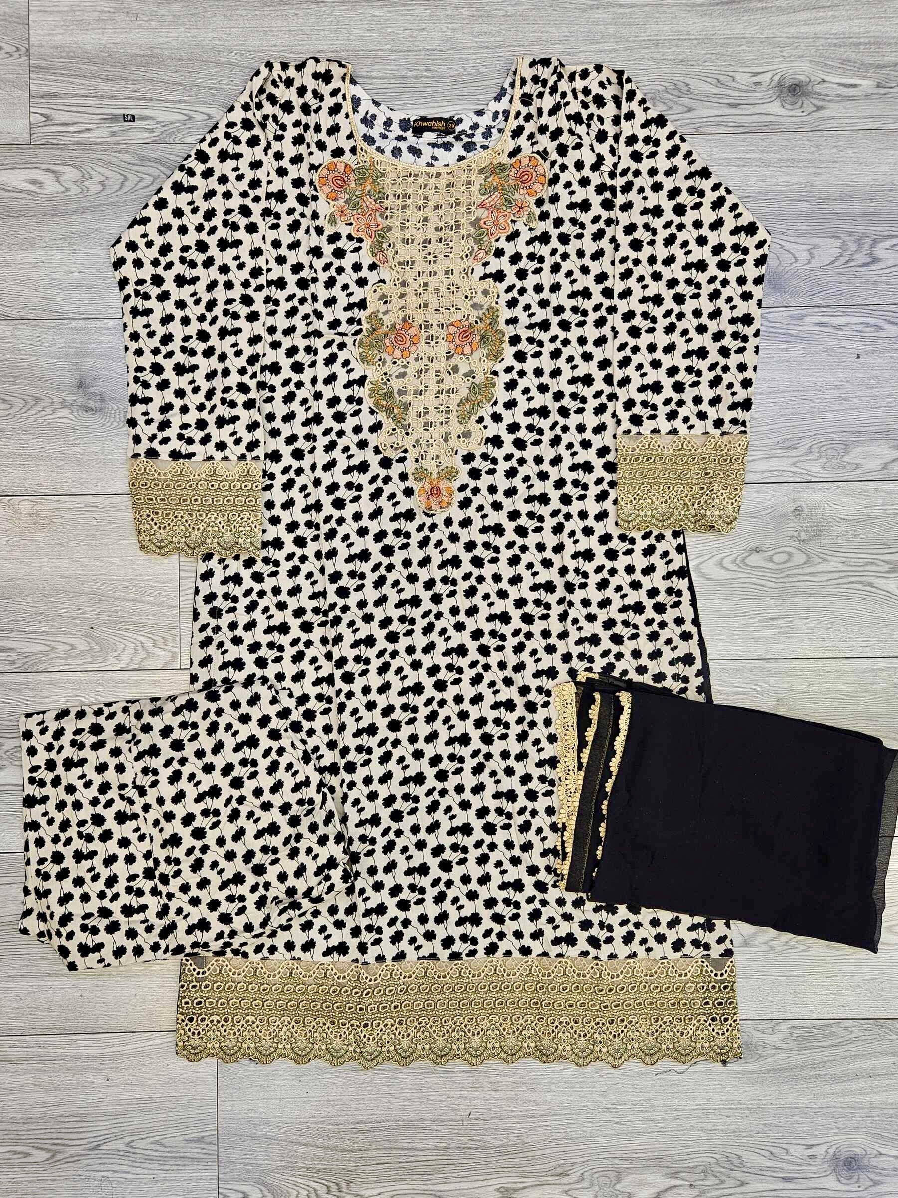 Black and beige colour floral print