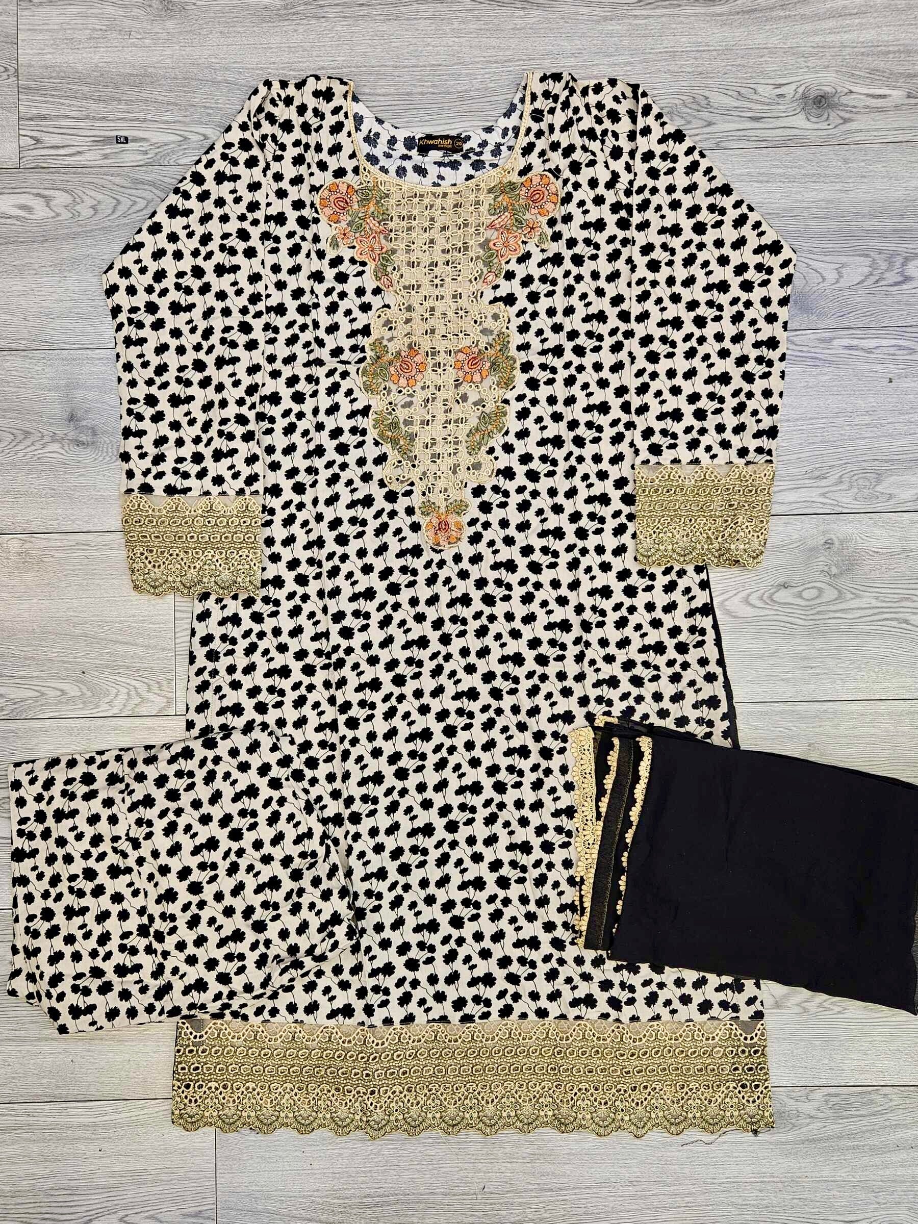 Black and beige colour floral print