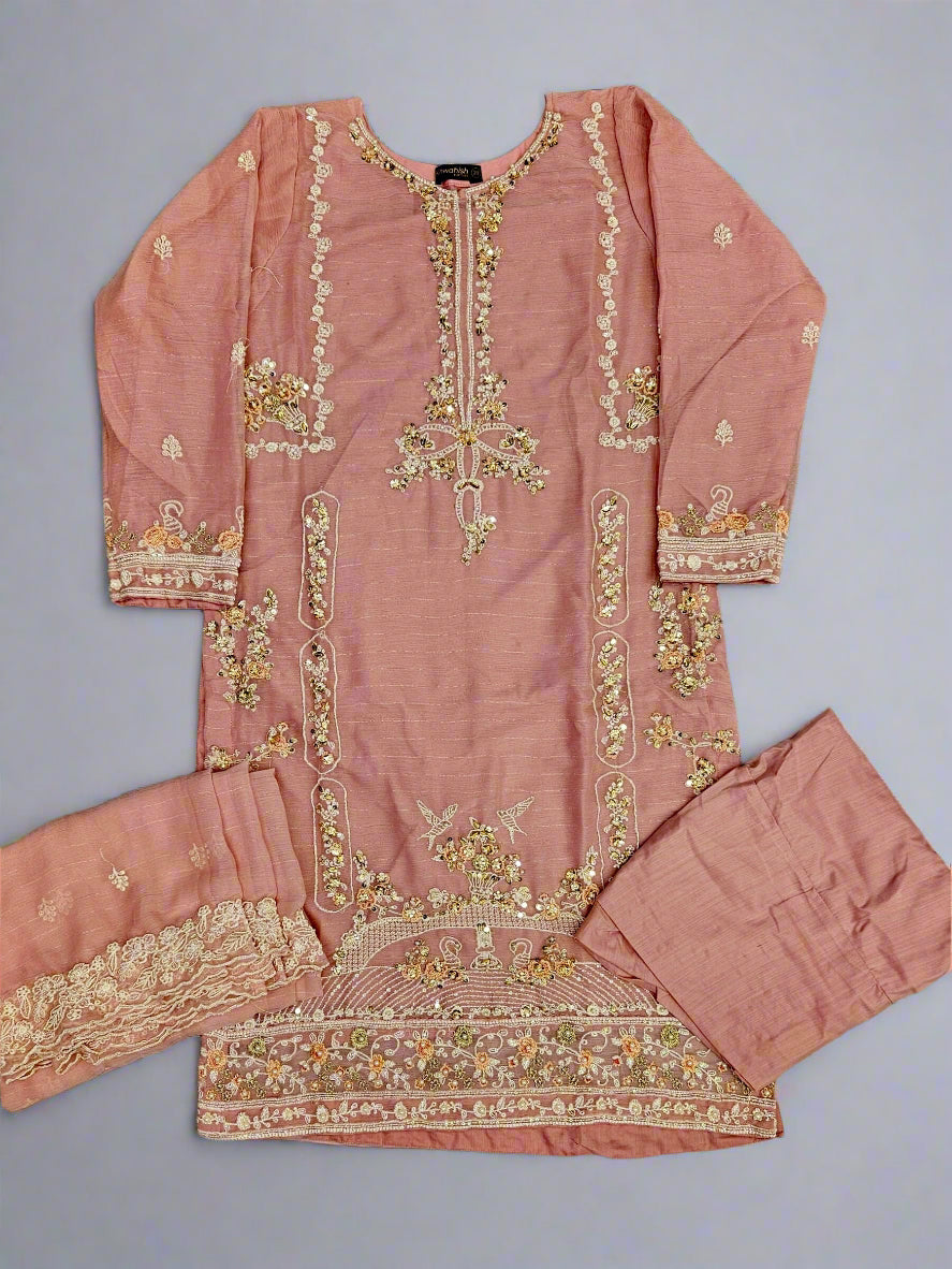 AG Salmon Pink Colour Hand Embellished in Pearls Stones