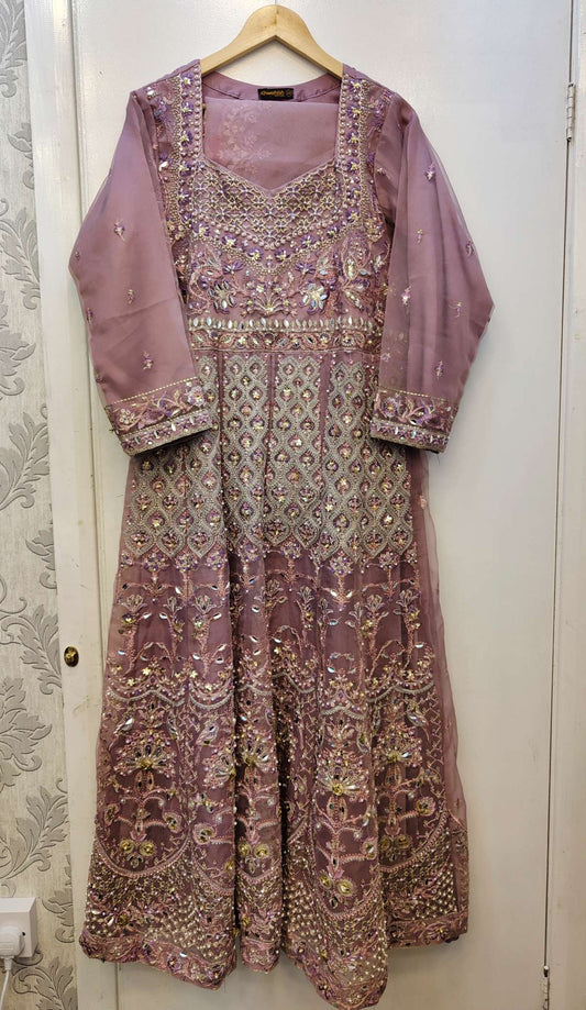 ELN lilac colour embroidered dress with embroidered dupatta in sizes (L to 5XL)