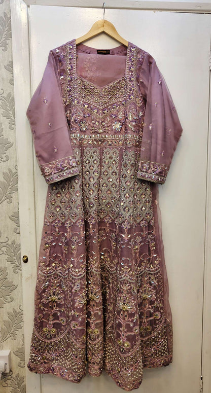 ELN lilac colour embroidered dress with embroidered dupatta in sizes (L to 5XL)