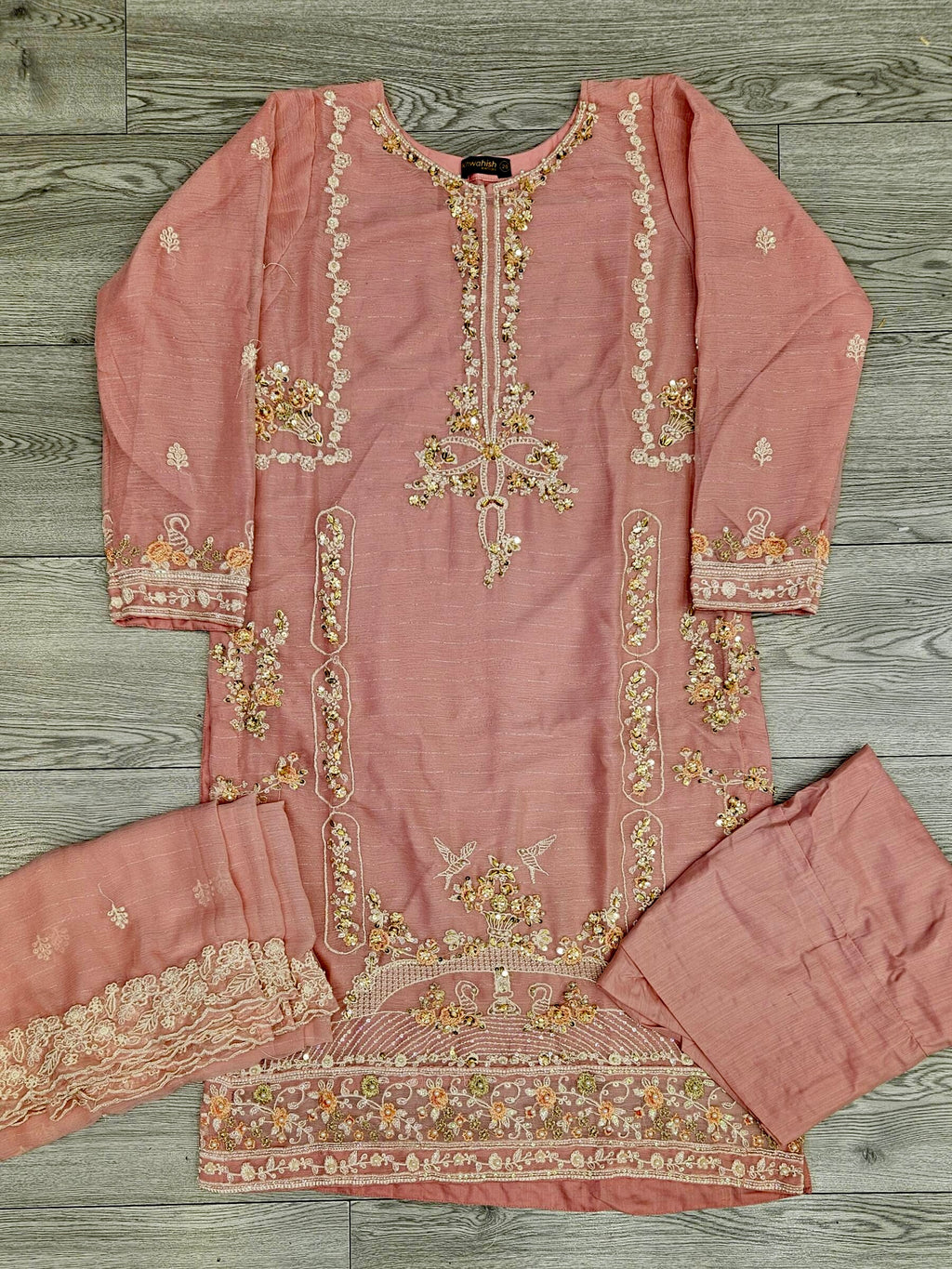 AG Salmon Pink Colour Hand Embellished in Pearls Stones