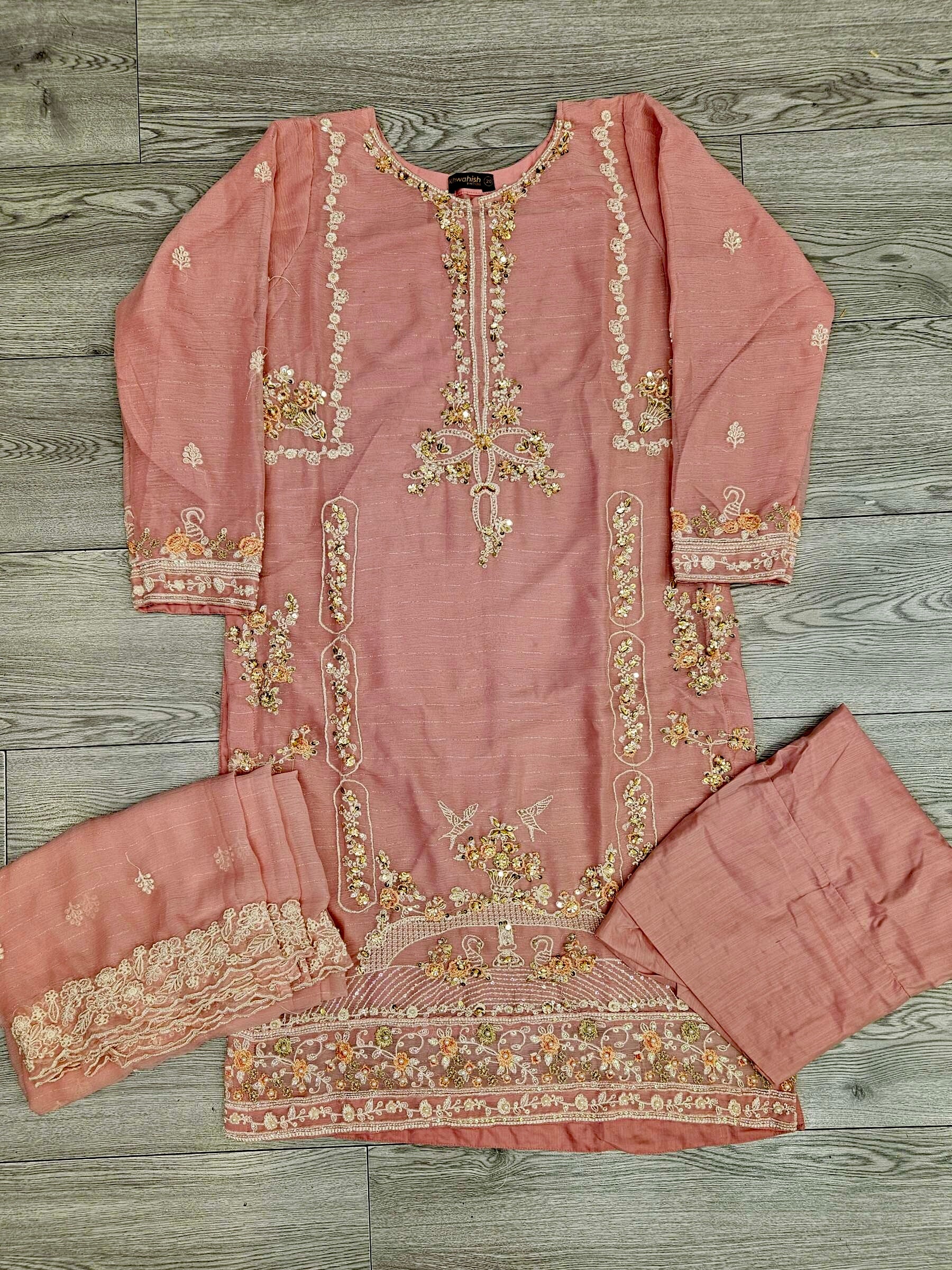 AG Salmon Pink Colour Hand Embellished in Pearls Stones