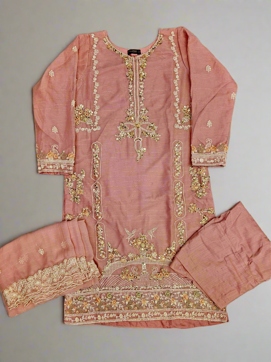 AG Salmon Pink Colour Hand Embellished in Pearls Stones