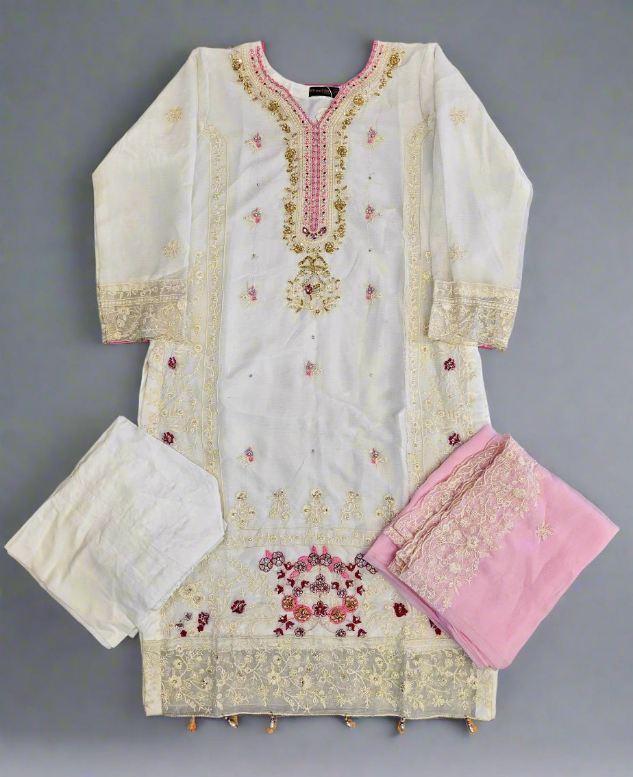 AG white and bubblegum pink colour hand embellished in pearls crystals stones