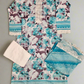 MB Baby blue and vampire grey colour floral print with embroidery