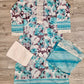 MB Baby blue and vampire grey colour floral print with embroidery