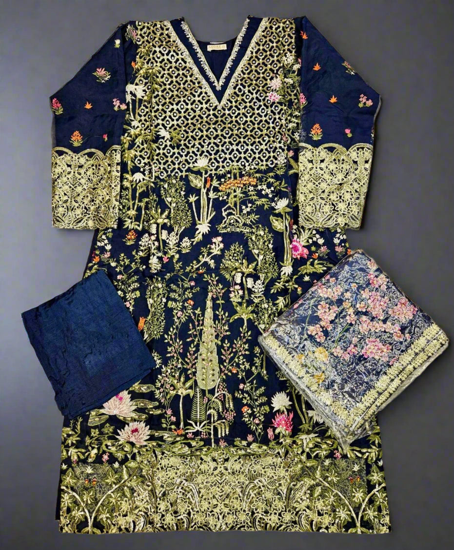 CRM Saira midnight blue gold colour hand embellished in pearls crystals stones