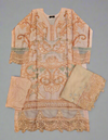 MB Peach and steel gray colour laser cutwork chikan embroidery