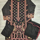 AD6 Black and rose red colour thread and sequins embroidery shalwar kameez in linen fabric