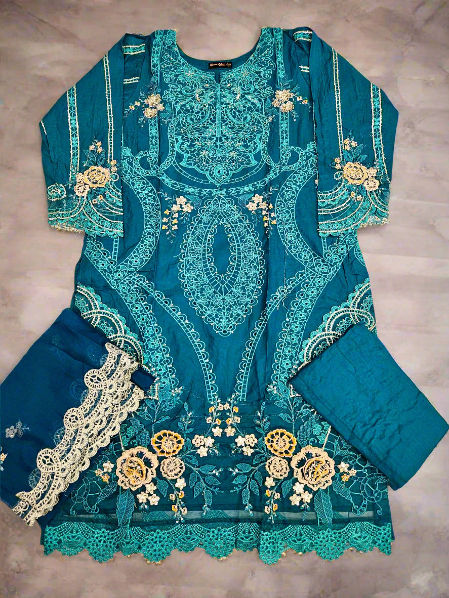 MB teal blue and silver colour laser cut thread and sequin