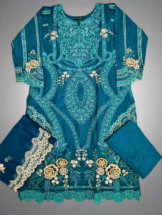 MB teal blue and silver colour laser cut thread and sequin