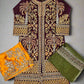 MNR Zarlish plum red marigold orange and olive green embellished sharara