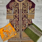 MNR Zarlish plum red marigold orange and olive green embellished sharara
