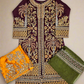 MNR Zarlish plum red marigold orange and olive green embellished sharara