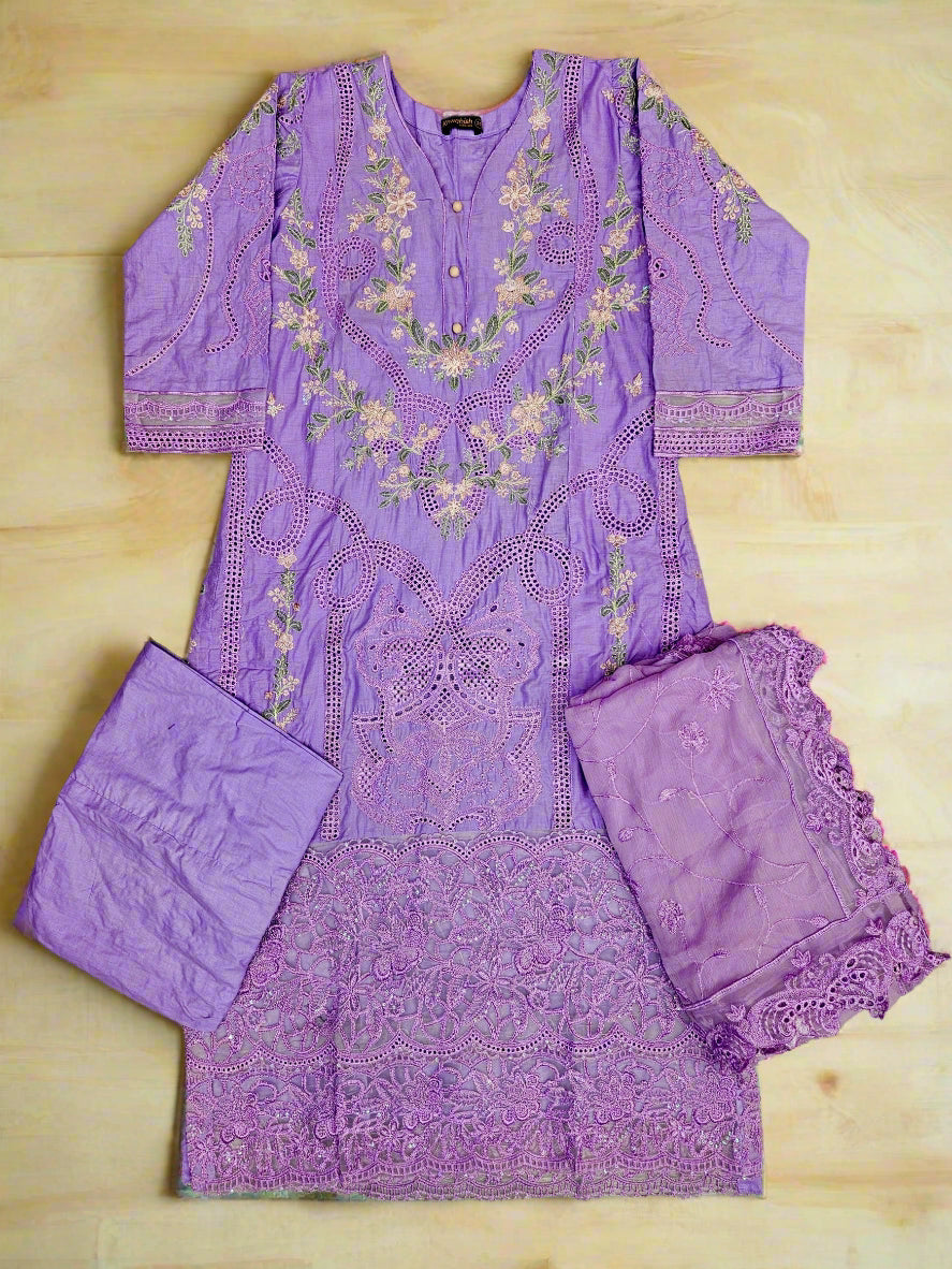 QMR lilac and green colour laser cut thread and sequin