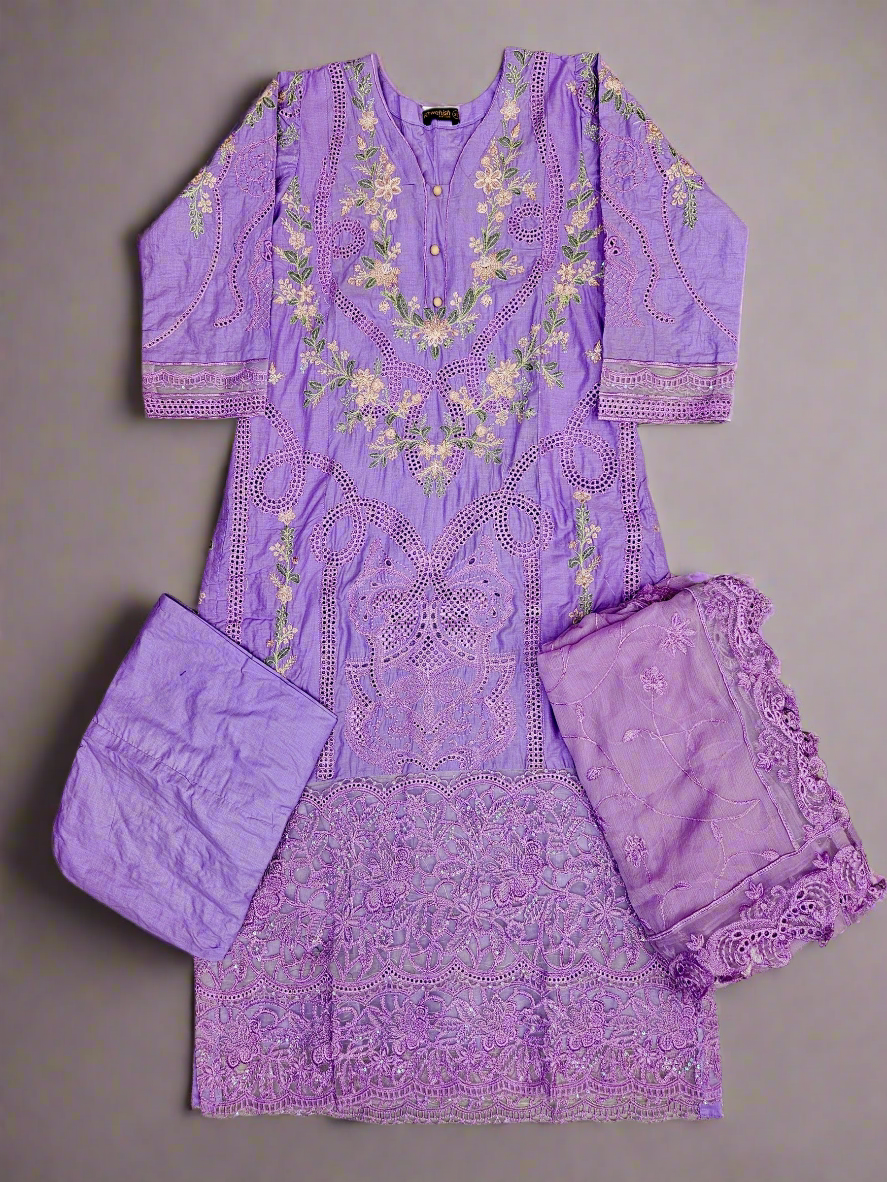 QMR lilac and green colour laser cut thread and sequin