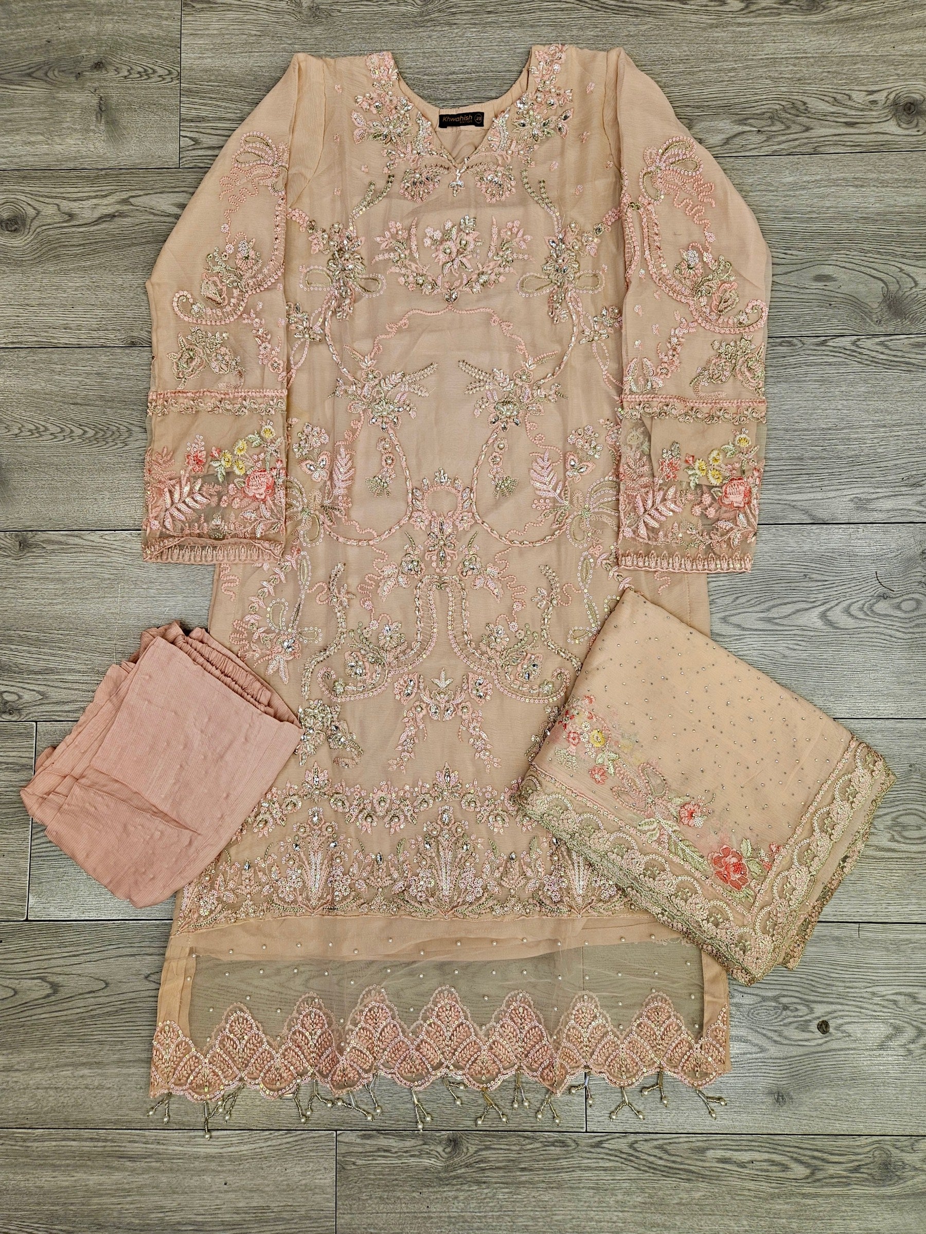 AMN light pink colour hand embellished in pearls crystals stones