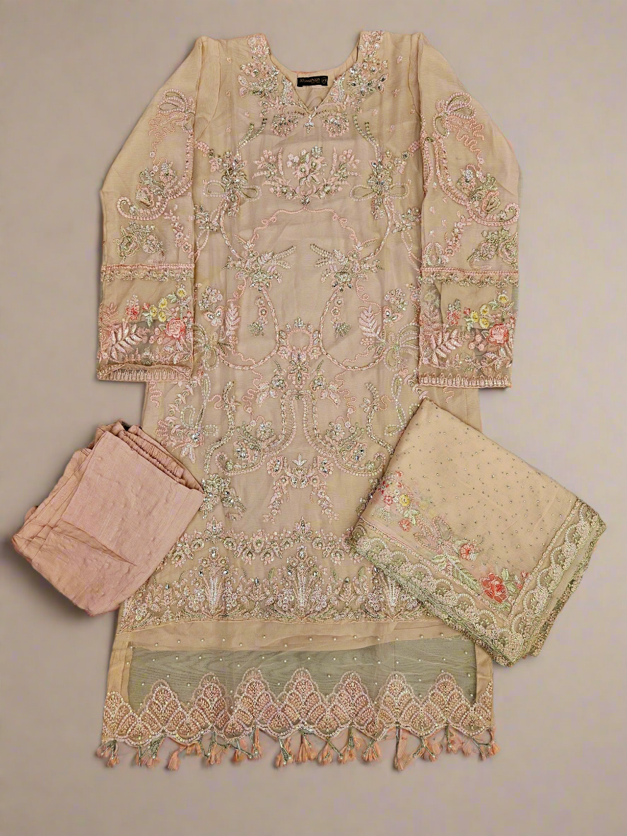 AMN light pink colour hand embellished in pearls crystals stones