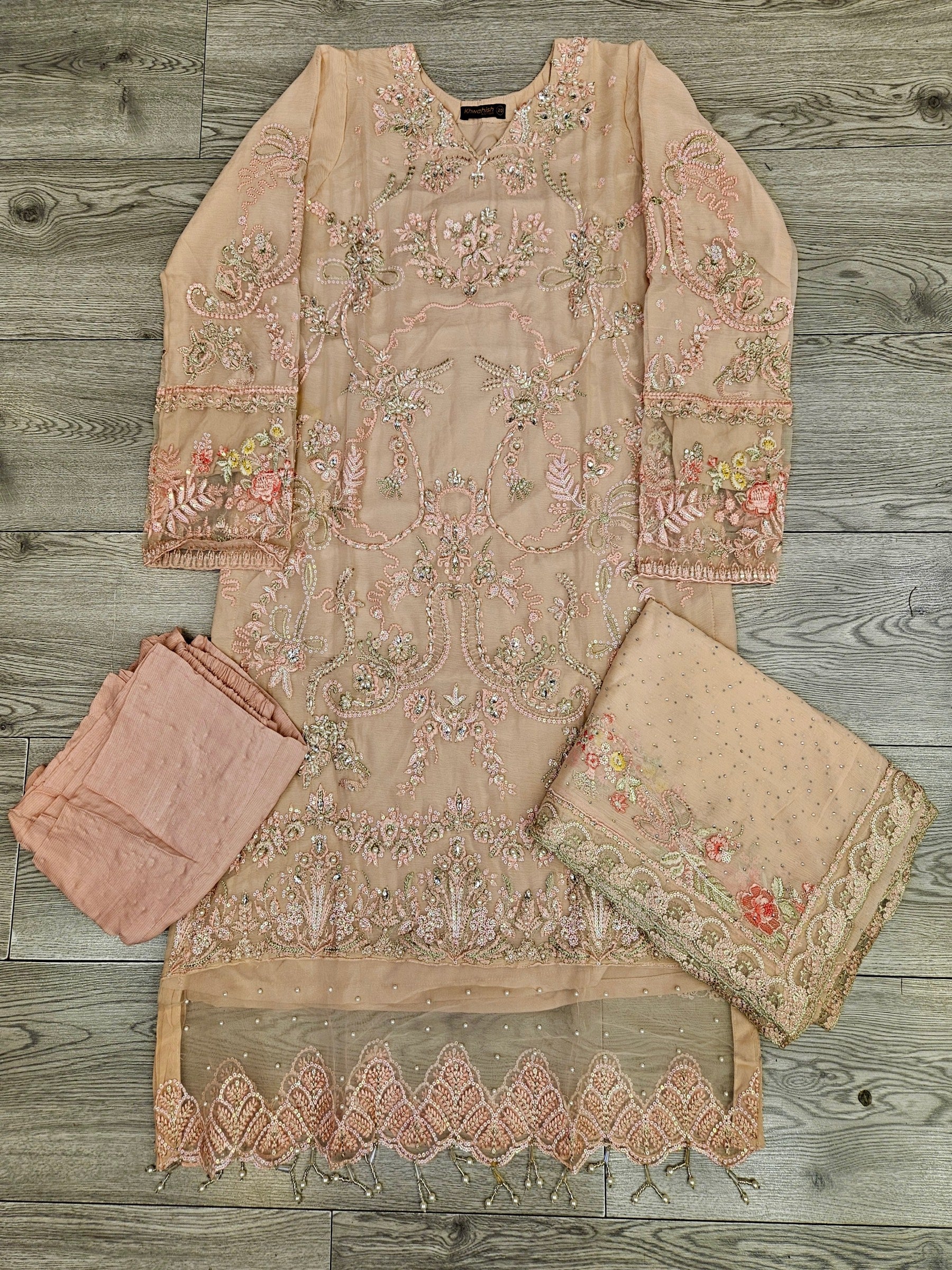 AMN light pink colour hand embellished in pearls crystals stones