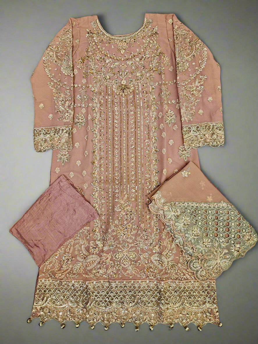 EMA AL coral pink colour hand embellished in pearls crystals stones