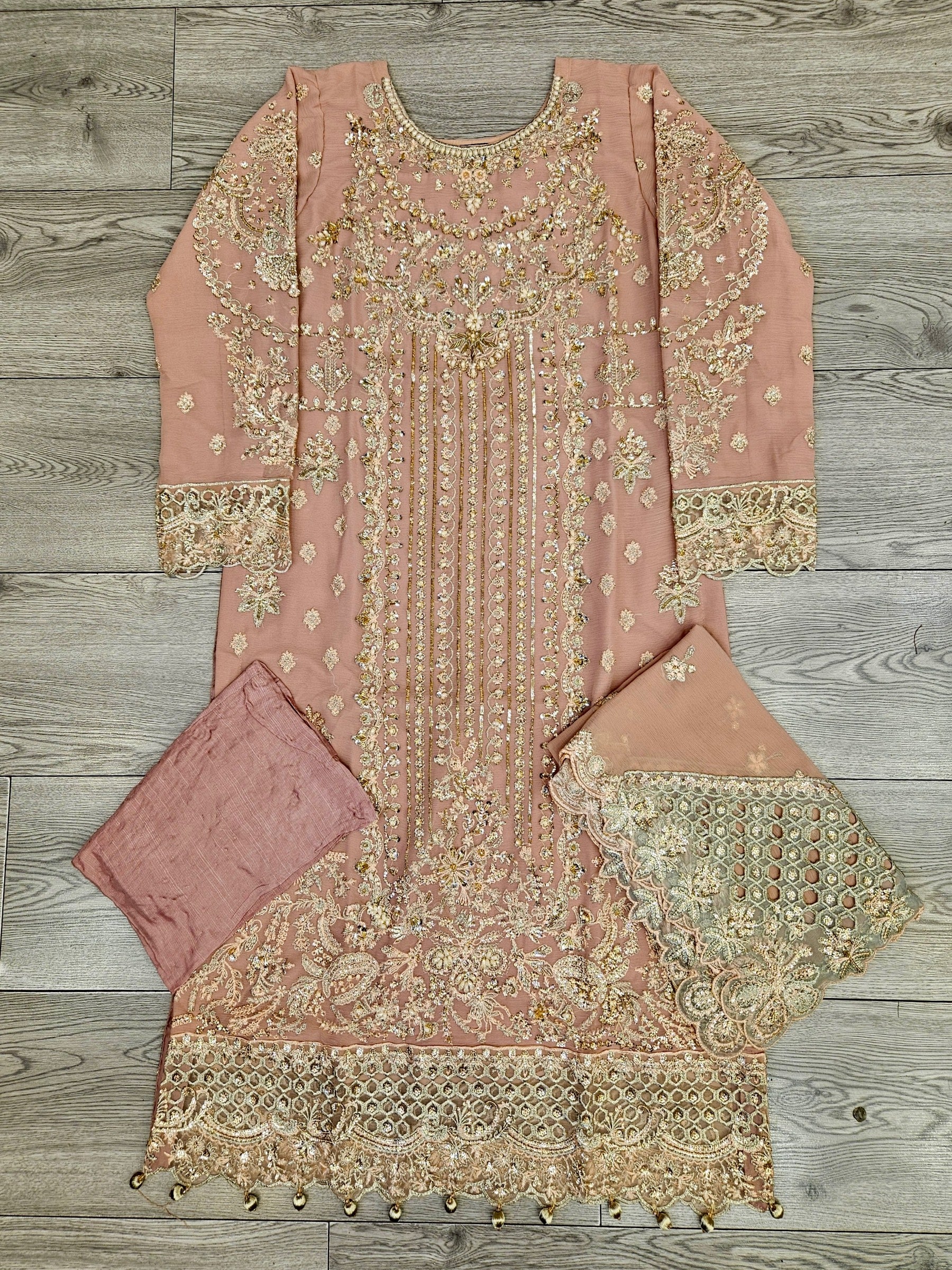 EMA AL coral pink colour hand embellished in pearls crystals stones