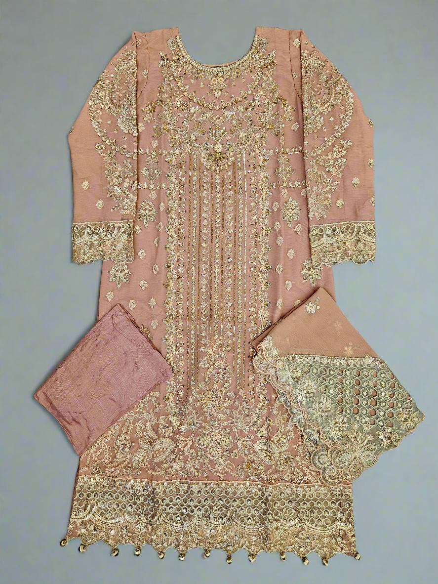 EMA AL coral pink colour hand embellished in pearls crystals stones